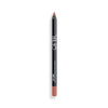 A sleek black lip liner pencil with a blush pink tip, featuring white lettering and a subtle sheen.