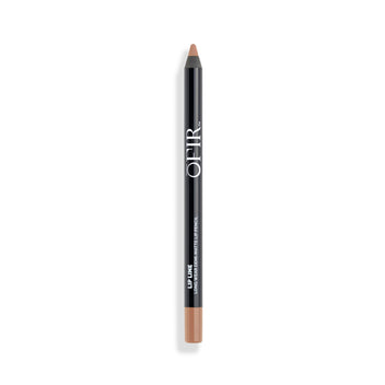 Matte lip pencil in a sleek black casing with a neutral beige tip, designed for long-lasting wear.