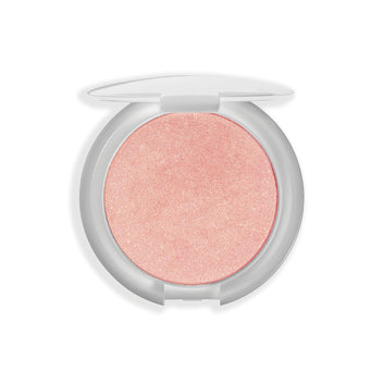 Compact highlighter in a sleek case featuring a soft pink hue with a shimmering finish, ideal for adding a radiant glow.