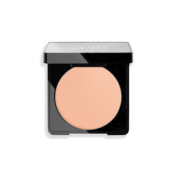Pressed face powder in a sleek black compact with a soft, nude, powder shade.