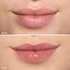 Comparison showcasing lips with and without lip gloss application, highlighting enhanced fullness and sheen in the after image.
