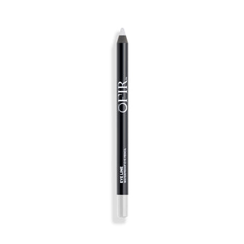 A black waterproof eye pencil from OFIR, featuring a sharpened tip and sleek design, ideal for precise and long-lasting application.