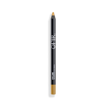 Waterproof eye pencil with a sleek black casing and a gold tip, ideal for precise eye makeup application.