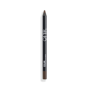 A black waterproof eye pencil with a brown tip, labeled "OFIR" and "EYE LINE," designed for precision application.