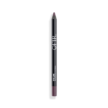 Black waterproof eyeliner pencil with a dark plum tip and white branding text along the side.