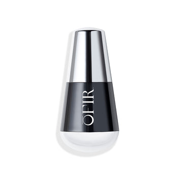 Glossy, teardrop-shaped bottle with a metallic silver top and dark base featuring "OFIR" branding, suitable for skincare or cosmetic products.
