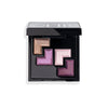 Open makeup palette featuring four shimmery eyeshadow shades in gold, pink, mauve, and deep plum.