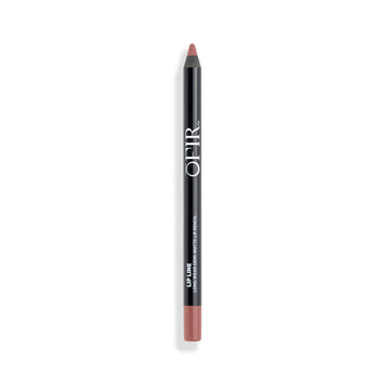 A black lip liner pencil with a rose-colored tip, designed for long-lasting, precise application.