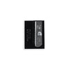 Black cosmetic pencil sharpener with a visible silver blade, designed for precise makeup application.
