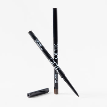 Two OFIR Twist gel eyeliner pens in black packaging displayed with open and closed caps