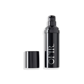 A sleek black pump bottle with the brand name "OFIR" printed in white, shown with its cap removed, designed for skincare or beauty products.