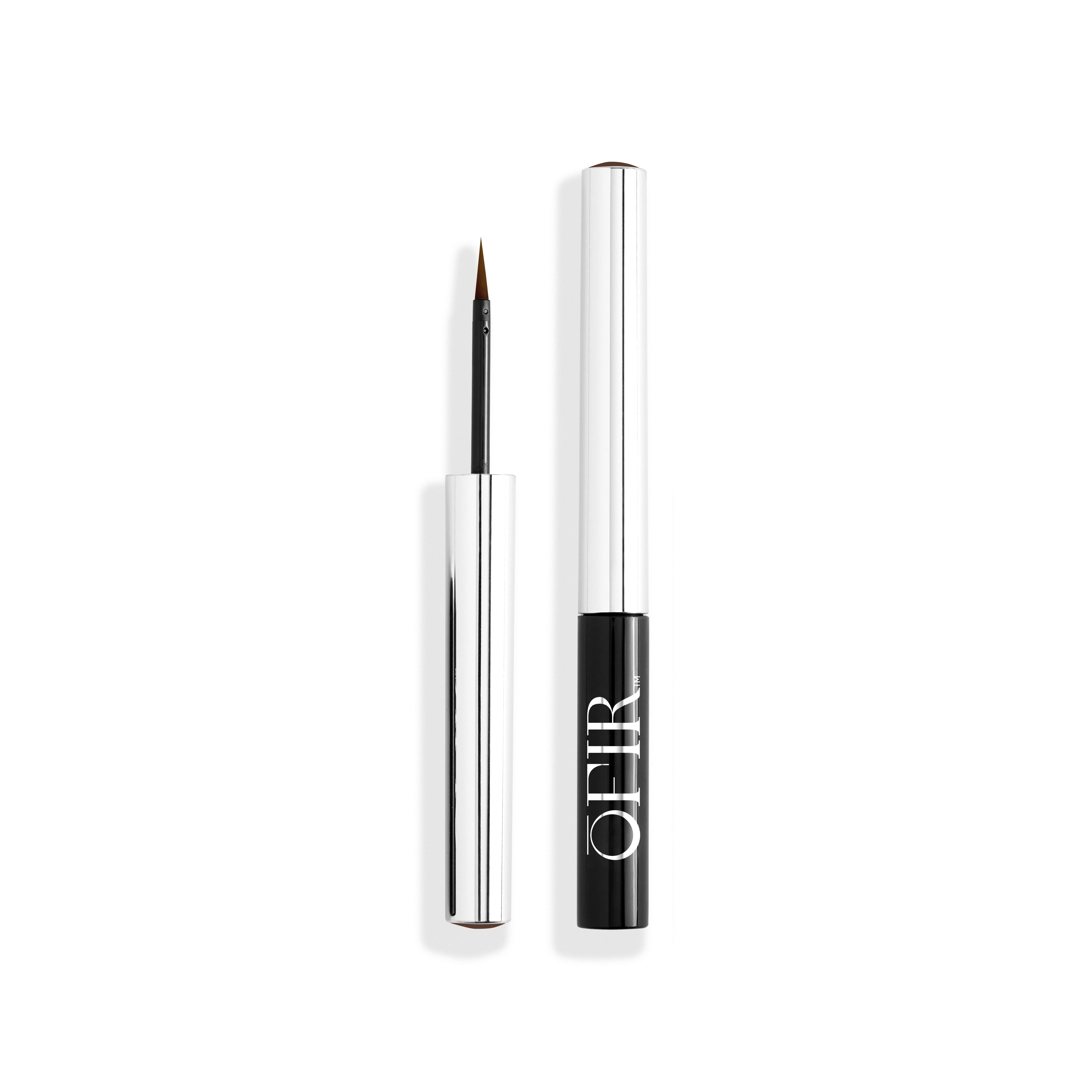 A sleek liquid eyeliner with a metallic cap and fine tip applicator designed for precision.