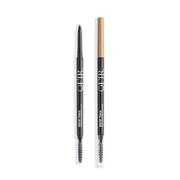 Dual-ended black eyebrow pencils featuring a precision tip on one end and a spoolie brush on the other, with sleek design for detailed brow styling.