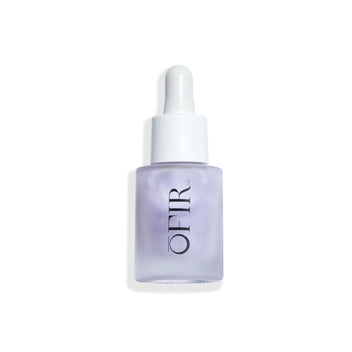 serum bottle with a frosted lavender hue and a dropper cap, featuring the brand name "OFIR".