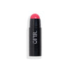 Cream blush stick in a black tube, revealing a rounded blush tip in a rich pink shade. Blank background