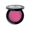 Compact with vibrant pink powder blush, encased in a sleek black case with a transparent lid.
