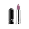 Sleek black lipstick tube with a soft lilac shade, featuring a shiny silver base.