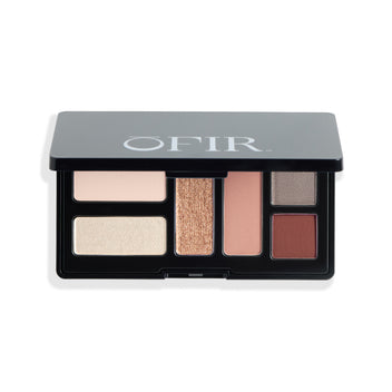 OFIR eyeshadow palette with six warm-toned shades on a white background