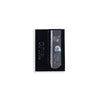Black cosmetic pencil sharpener with a visible silver blade, designed for precise makeup application.