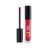 A sleek, black-capped tube of deep red liquid lipstick is shown alongside its applicator wand