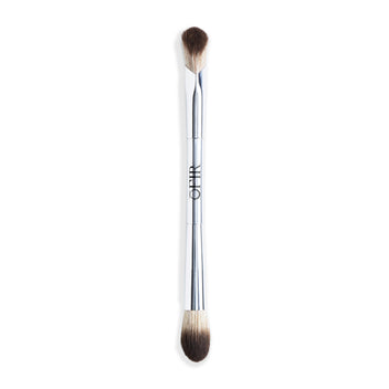 Dual-ended silver makeup brush with soft bristles