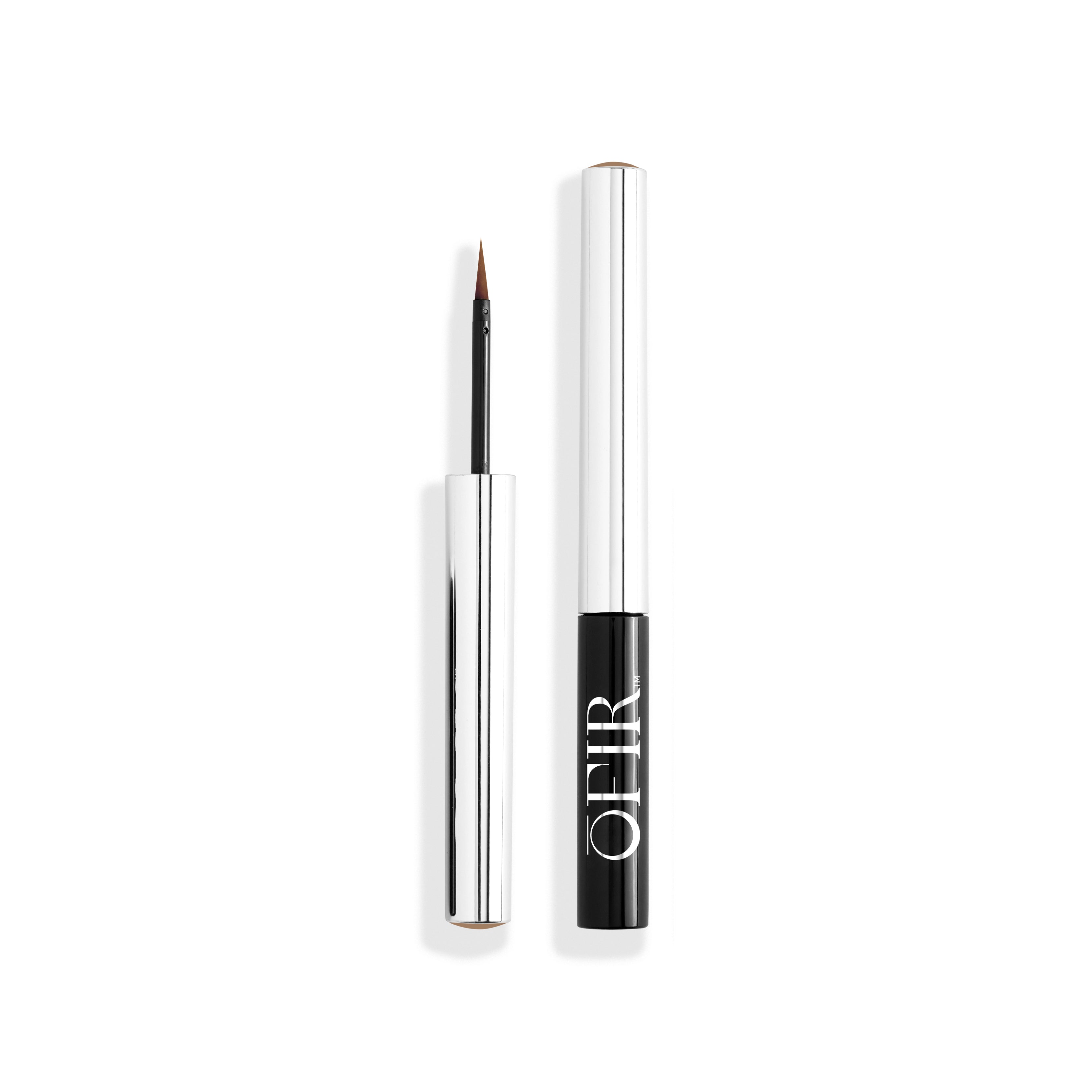 A sleek liquid eyeliner pen with a precision brush tip and a black handle featuring the brand name 