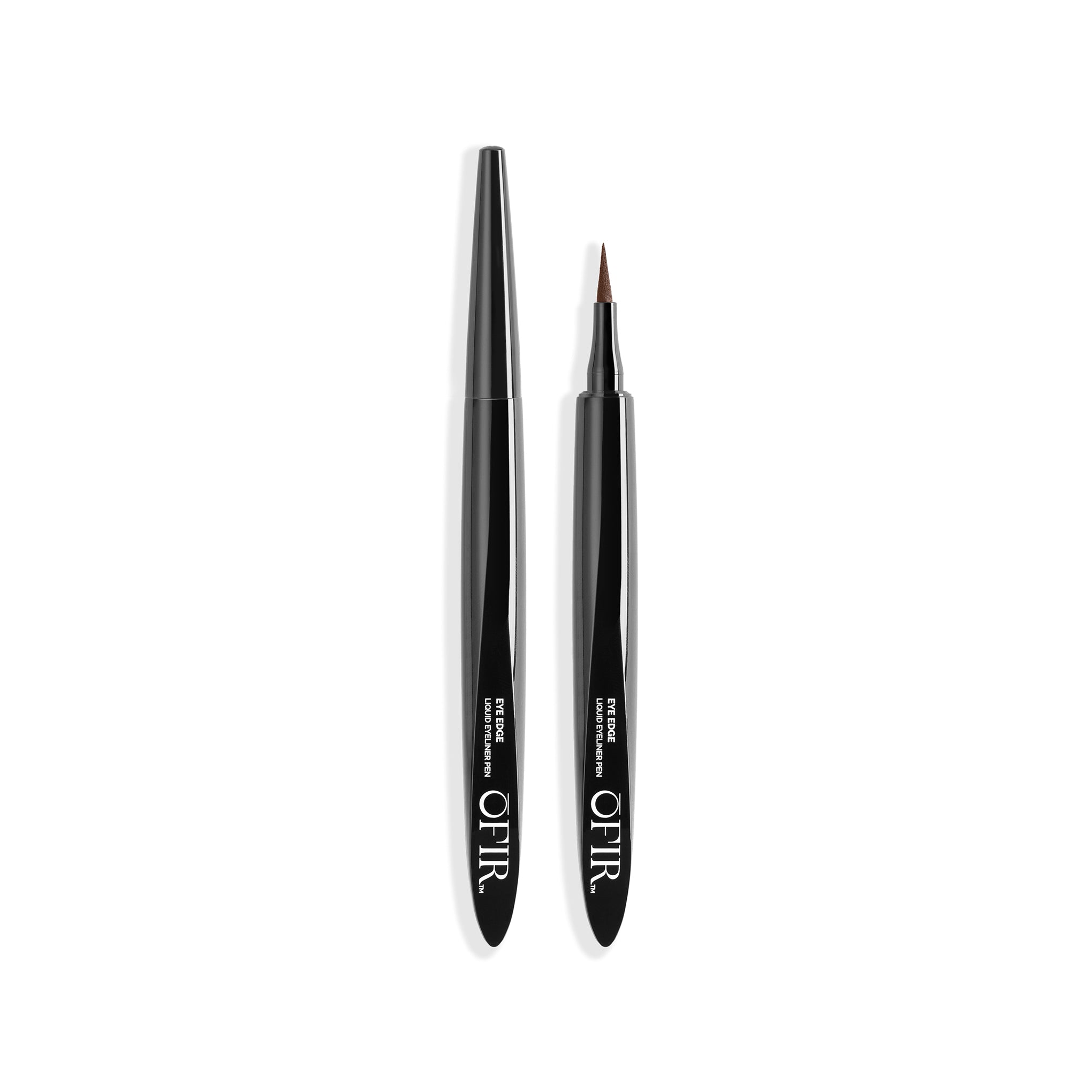 Black liquid eyeliner pen with a sleek design, featuring a pointed brush tip for precise application.