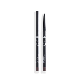 Two sleek, black twist-up eyeliner pencils with "OFIR" branding in white, shown with one open to reveal a fine tip.