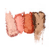 Four crushed orange-ish eyeshadow swatches, showcasing shimmer, texture, and pigment intensity