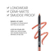 OFIR Lip Line benefits image. Text reads "Longwear, Demi-Matte, Smudge Proof. Banish Lip Lines: This jojoba oil-infused pencil won't dry out your pout. Lock In Your Lips: Define your natural shape with versatile shades for an effortless, all day look."