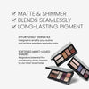 Simple Six: Floral Bite Benefits image. Text highlights key benefits 'Matte & Shimmer. Blends Seamlessly. Long-Lasting Pigment' Additional benefits are listed "Effortlessly versatile., Designed to simplify your routine and achieve seamless everyday looks" and "Softened Most-Loved Shade. A signature base and five coordinating tones, inspired by our most-loved tones"