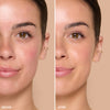 Side-by-side comparison of a woman's face showing the effects of a skincare product, with smoother and more even-toned skin in the "after" image.