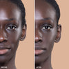 Close-up comparison showing the effect of a beauty product on the skin, with the left side labeled "Before" and the right side labeled "After," demonstrating enhanced smoothness and even tone.