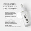 OFIR serum bottle with benefits highlighted: hydrates, nourishes, revitalizes. Contains hyaluronic acid for deep hydration, supports skin barrier, enhances appearance, and provides a glossy finish.