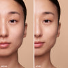 Side-by-side comparison of a person's face before and after using a beauty product, showing smoother and more radiant skin in the "after" image.
