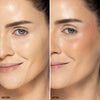 Side-by-side comparison showing a full face before and after blush application, highlighting deep berry pigmentation and enhanced makeup in the "after" section.
