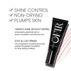 Skin Prep Matte Benefits image. Text highlights key benefits 'Shine Control. Non-Drying. Plumps Skin' followed by additional benefits explained 'Targets Shine Without Drying. Antioxidants penetrate skin to boost complexion and balance oils" and "Stay All Day Primer. This complexion-smoothing formula creates the perfect foundation for long-lasting makeup"
