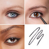 Collage showcasing a black gel eyeliner in three different models, highlighting color variations on diverse skin tones with a close-up of the product