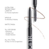 Dual-ended eyebrow pencil featuring an ultra-fine retractable 1.7mm tip for precision application and a spoolie for blending and shaping, with a waterproof, smudge-proof matte finish and all-day wear.