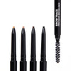 Four Brow Trace Precision Browliner pencils in different shades, with one showing the attached spoolie brush