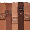 Color swatches of cream bronzers in shades Bluff, Cove, Clay, Mesa, and Oasis, with a creamy and smooth texture.