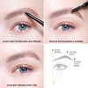 Step-by-step guide showing the use of an ultra-fine tipped brow pencil and spoolie for creating natural-looking eyebrows, with a diagram illustrating the brow shaping process.