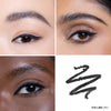 Three close-up views of eyes featuring precise black eyeliner application, showcasing different skin tones. Adjacent, a bold, black eyeliner stroke labeled "Eye Line (Ink)" highlights the product's deep pigmentation and smooth texture.