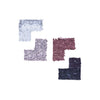 Four samples of crushed eyeshadow in shades of light blue, lavender, pink, and dark navy, arranged in a grid pattern on a white background.
