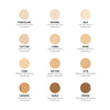Twelve foundation shades are displayed with names and descriptions, ranging from very fair with warm undertones to very deep with neutral undertones.