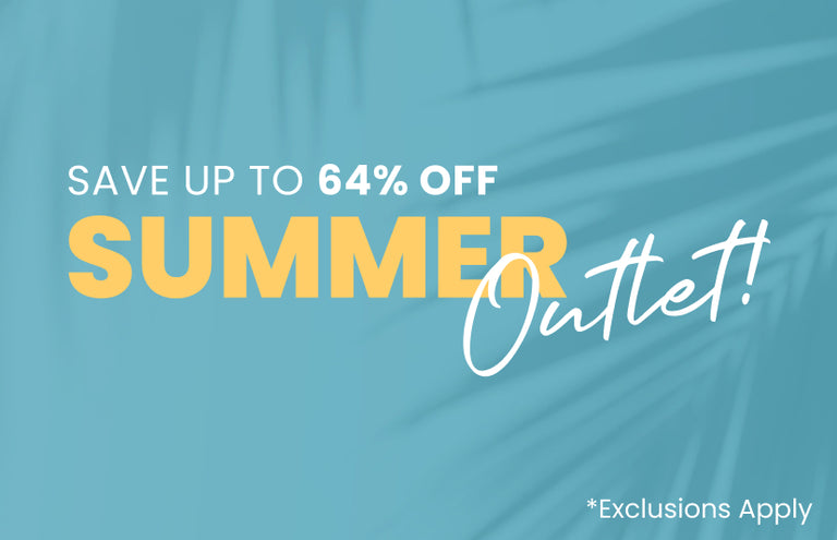 Promotional Banner. Text reads "Save Up To 64% Off Summer Outlet!"

*Exclusions Apply
