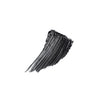 A bold brushstroke of black mascara, showcasing a smooth and glossy texture against a white background.
