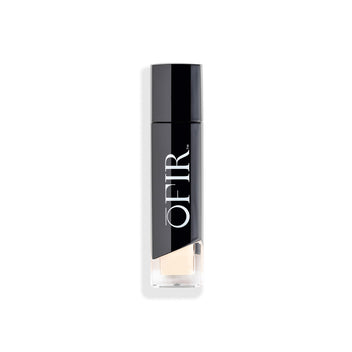 A sleek black and clear foundation bottle with the brand name "OFIR" displayed vertically in white lettering.